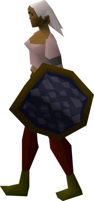 Blue d'hide shield equipped female.png