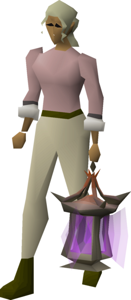 File:Abyssal lantern (purple logs) equipped female.png