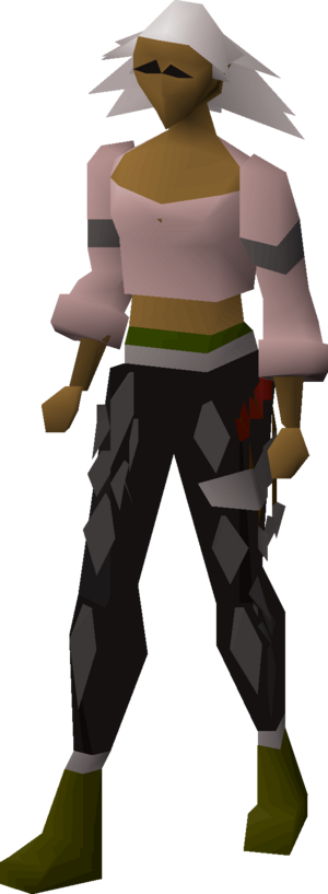 Black d'hide chaps (t) equipped female.png