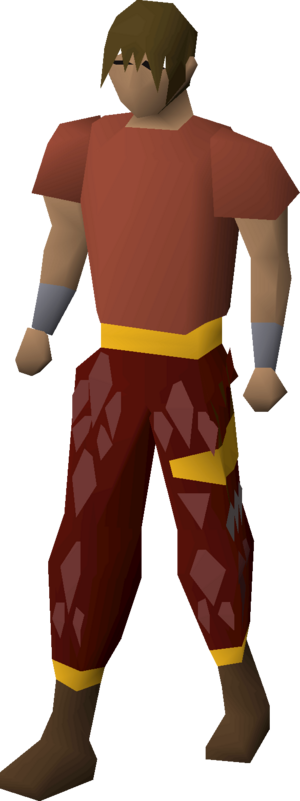 Red d'hide chaps (g) equipped male.png