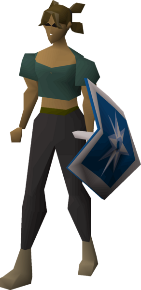 File:Steel kiteshield (Asgarnia) equipped female.png