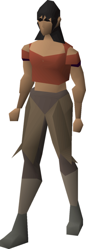 Yak-hide armour (legs) equipped female.png