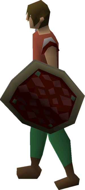 Red d'hide shield equipped.png